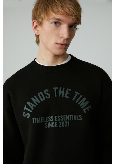 Grımelange Norton Erkek Yuvarlak Yaka 3 İplik Siyah Sweatshirt Siyah