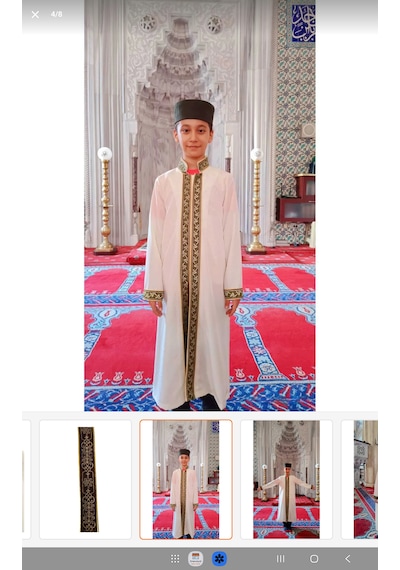 Erkek Çocuk Ve Yetişkin İmam Namaz Cübbesi Ekru - Lacivert