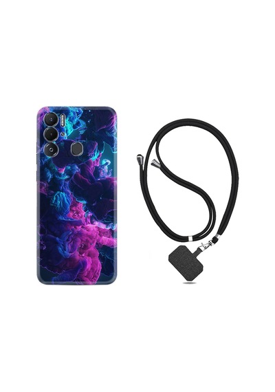 Tecno Pova Neo Kılıf İpli Boyun Askılı Desenli Silikon Cloud Purple 1804