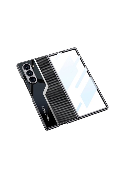 Galaxy Uyumlu Z Fold 6 Kılıf Ultra İnce Kamera Korumalı Pc + Karbon Fiber Tasarımlı Arka Yüzey Kıpta Poligan Kılıf