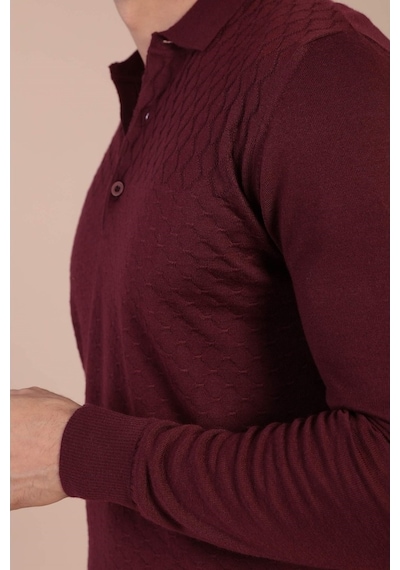 Ferraro Polo Yaka Superfine Yün Kazak - Bordo Bordo