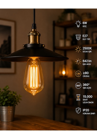 Rbr St64 Led Filament Ampul E27 6w 2500k 642 Lümen Amber Rustik Dekoratif Ampul