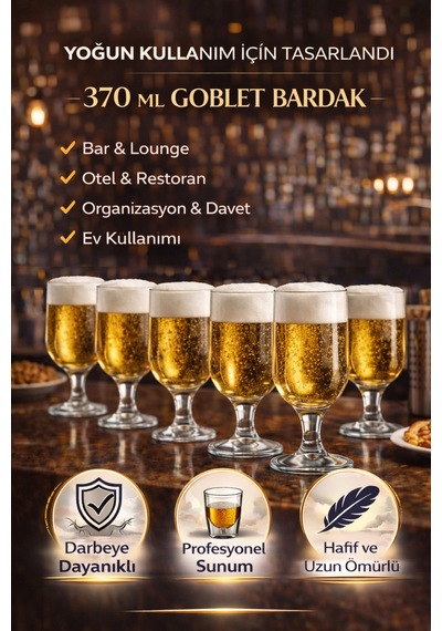 Kırılmaz Polikarbon Goblet Bardak 370 Ml Cam Görünümlü Bira & Kokteyl Kadehi Şeffaf