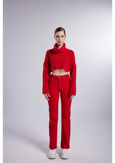 Holly Lolly Yüksek Bel Slim Flare Likralı Alert Jean Pantolon Kırmızı