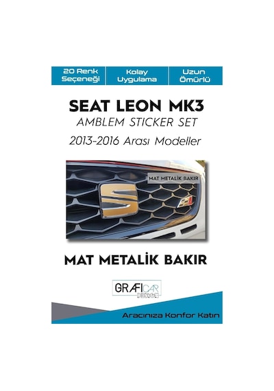 Seat Leon İle Uyumlu Mk3 Amblem Kaplama Sticker Set 2013 2016 Makyajsız, Fırçalanmış Sarı