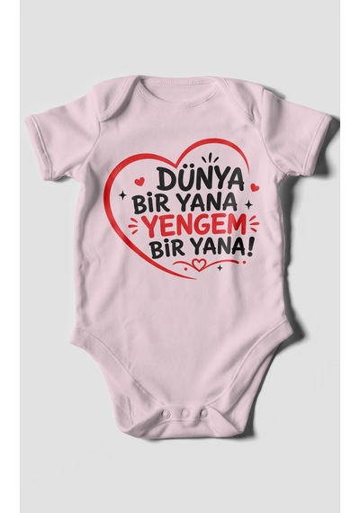 Morivokids Dünya Bir Yana Yengem Bir Yana Kısa Kollu Bebek Body %100 Pamuk Bebe Pembe