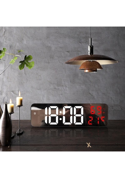 Nem Ölçer Dereceli Led Duvar Ve Masa Alarm Saati Kırmızı 120x60
