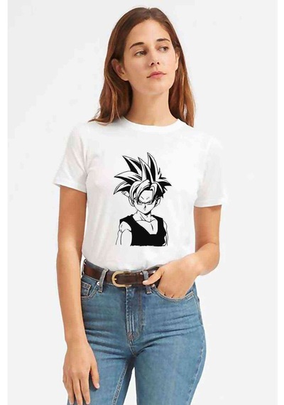 Anime Dragon Ball Baskılı Beyaz Kadın Tshirt (534308619)