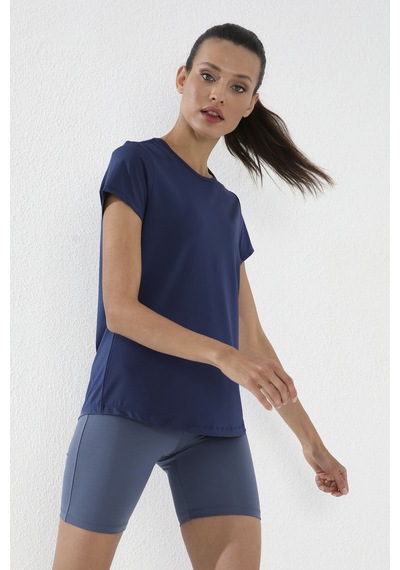 İndigo Basic Kısa Kol Standart Kalıp O Yaka Kadın T-shirt - 97144 Indigo