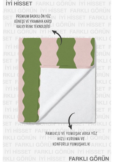 Çizgili Dalgalı Plaj Havlusu - Minimalist Yeşil Pembe Havuz Deniz Banyo Hızlı Kuruyan Sahil Örtüsü Eski Esinti