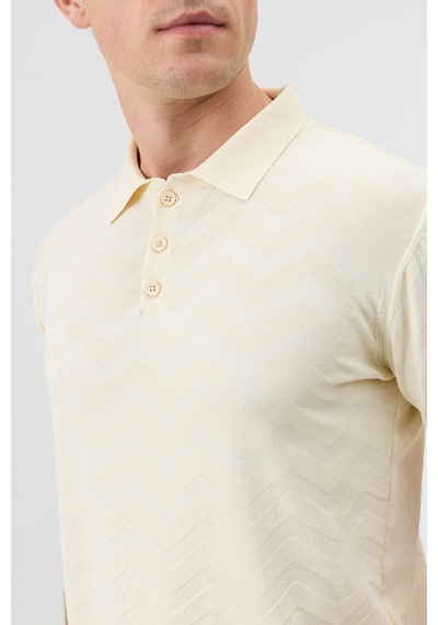 Antioch Zigzag Desenli Polo Yaka Triko Erkek T-shirt Krem
