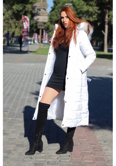 Barbora Günlük Kışlık Tam Boy Şişme Kadın Mont bt180beyaz2