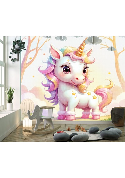 Büyülü Ormanda Unicorn Çocuk Odası Poster Duvar Kağıdı