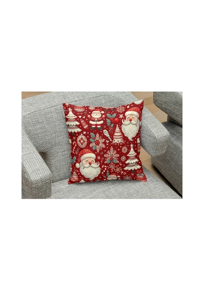 Owl Bag Yılbaşıyeni Yıl Serisi Noel Baba Kırmızı Kolaj Desenli Tasarım Kare B0ş Yastık Kılıfı Çok Renkli