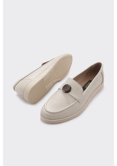 Derinet Hakiki Deri Kadın Loafer Ekru Ekru