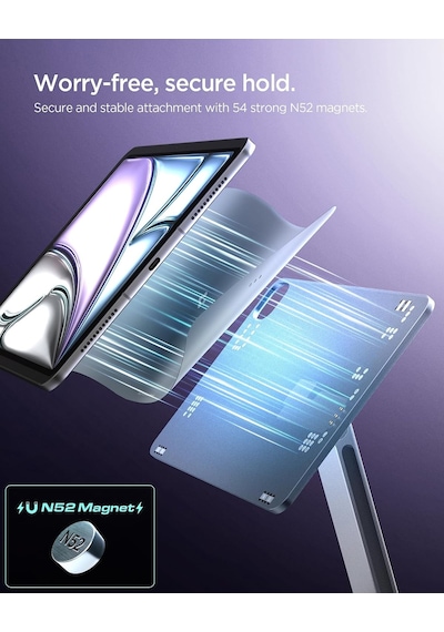 Apple Uyumlu iPad Air 11" 2026-2025-2024/10.9 2022-2020 Magfit Manyetik Kablosuz Şarj Tablet Standı / 360 Dönebilen Ayarlanabilir Alüminyum Kablo Dahil Değildir Gray - Amp09837