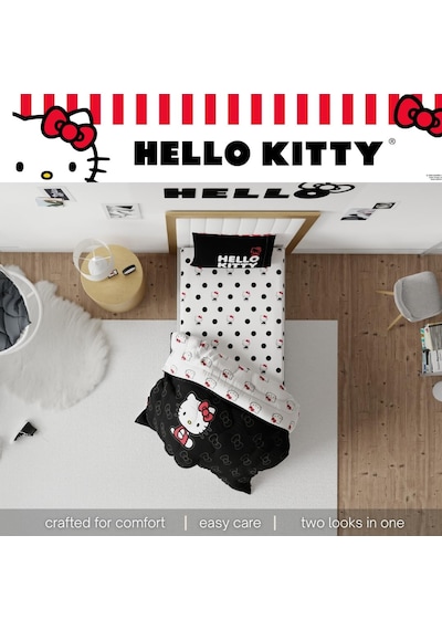 Hello Kitty Bedding Süper Yumuşak Mikrofiber 3 Parça İkiz Çarşaf Seti, Resmi Lisanslı Ürün Çok Renkli