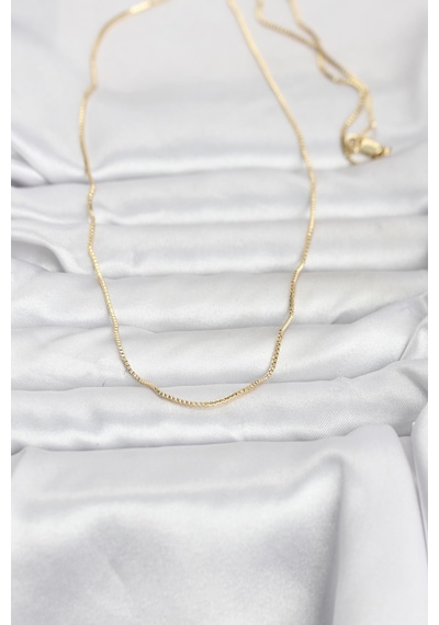 Cm 14k Gold Renk İnce Kare Zincirli Model 60 Cm Kadın Kolye Çok Renkli