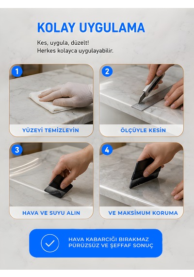 Mermer & Fayans Koruma Filmi 1 Metre X 3 Metre 190 Mikron Ppf Şeffaf Kendini Yenileyen Isıya Çizilmeye Dayanıklı
