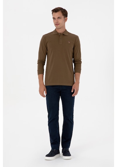 U.S. Polo Assn. Erkek Regular Fit Polo Yaka Haki Basic Sweatshirt 50313772-VR027