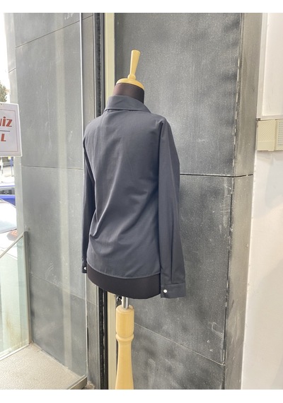 Pera Moda Kadın Slim Fit Pamuklu Ofis Gömleği Koyu Siyah