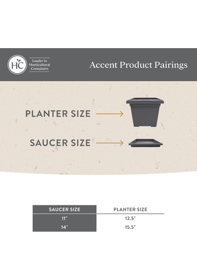 Lexroo 14 İnç Accent Kare Plastik Bitki Tabağı - 14"x14"x1.8", Siyah