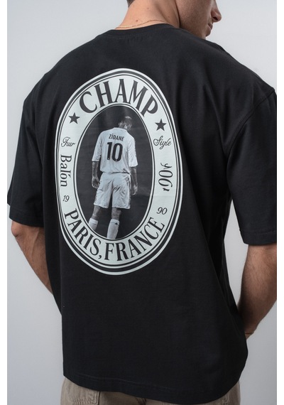 Respire Erkek Zidane Baskılı Oversize T-shirt Siyah