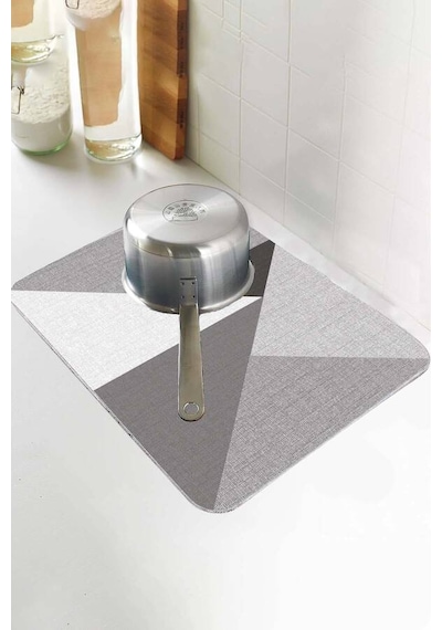 Gri Geometrik Microfiber Bulaşık Kurutma Kurulama Matı Mm006n11
