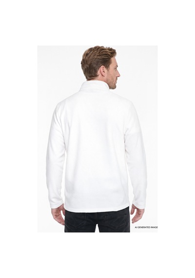 Ac&Co / Altınyıldız Classics Erkek Beyaz Anti-pilling Tüylenme Yapmayan Standart Fit Bato Yaka Soğuk Geçirmez Sweatshirt Polar