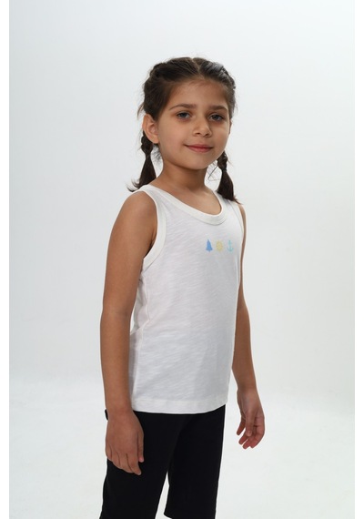 Toontoy Unisex Çocuk Baskılı Bisiklet Yaka Basic Atlet Ekru