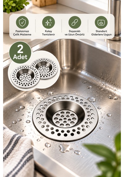 Porsima Sd-678 2li Paslanmaz Çelik Lavabo Süzgeci- Evye Süzgeci-7 Cm Inox