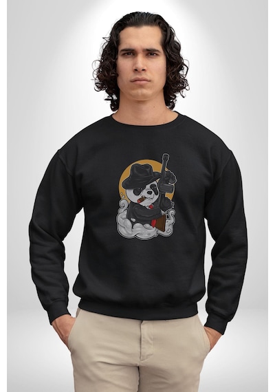 Gangster Panda Unisex Siyah Baskılı Sweatshirt Siyah