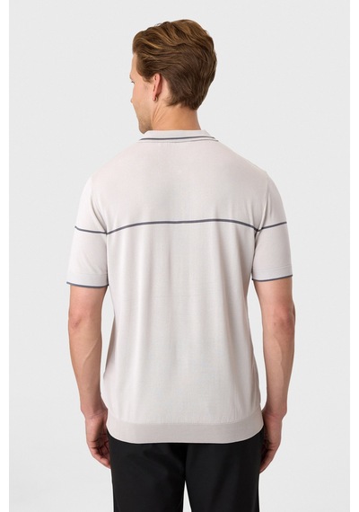 Back And Bond Gri Regular Fit Fermuarlı Polo Yaka Triko Tişört Açık Gri