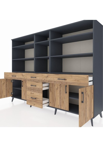 Hyperion Dolap 11 Raflı 5 Çekmeceli 4 Kapaklı 220x44x163 Antrasit Antrasit-çam Hyperion Dolap 11 Raflı 5 Çekmeceli 4 Kapaklı 220x44x163 Antrasit Antrasit-çam