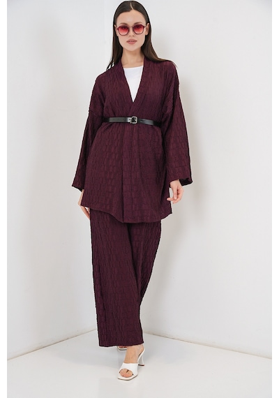 Bigdart Kadın Kimono Pantolon İkili Takım 30078 - Bordo