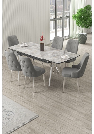 Canisa Nis Serisi 89x150 Açılabilir Lak Panel Rampla Gri Krom Ayak Masa Takımı Ve 6 Gri Sandalye Masa Rampla Gri Sandalye Gri Krom Ayak Canisa Nis Serisi 89x150 Açılabilir Lak Panel Rampla Gri Krom Ayak Masa Takımı Ve 6 Gri Sandalye Masa Rampla Gri Sandalye Gri Krom Ayak