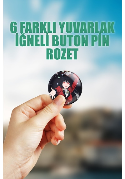 Kakegurui Çanta Süsü Rozet İğneli Buton Rozet Seti 6 Adet Çok Renkli
