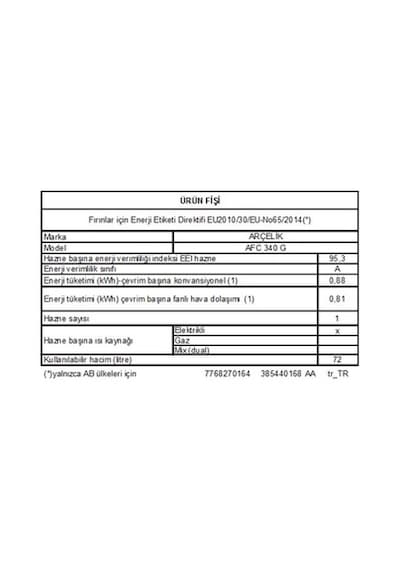 Arçelik AFC 340 G 72 L Ankastre Fırın