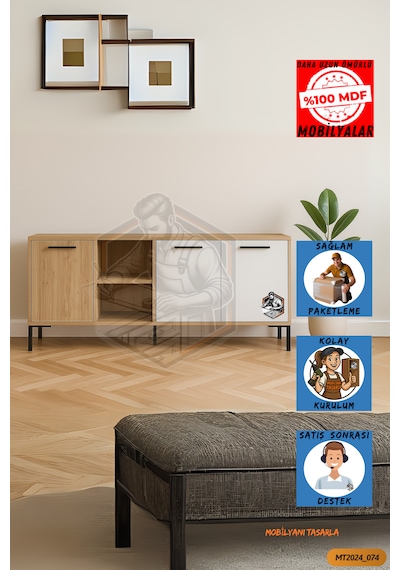 Tamamı Mdf Sinem 3 Kapaklı Çift Renkli Çok Amaçlı Konsol Salon