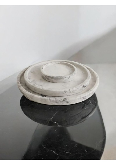 Marble Mermer Desenli Dekoratif Beton Büyük Boy Organizer 3 Lü Tepsi Seti Gri