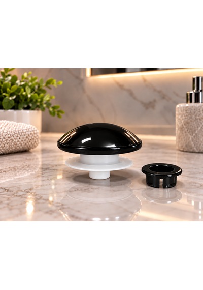Lavabo Gider Süzgeci Bas Aç Pop-up Sistem Taşma Yüzüklü Dayanıklı Tasarım Siyah