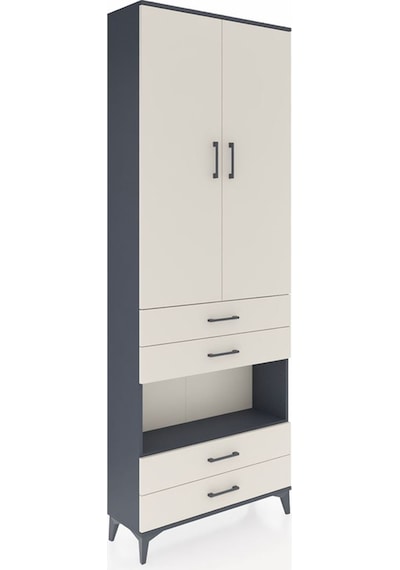 Arges Dolap 5 Raflı 4 Çekmeceli 2 Kapaklı 88x30x243 Antrasit-... Antrasit