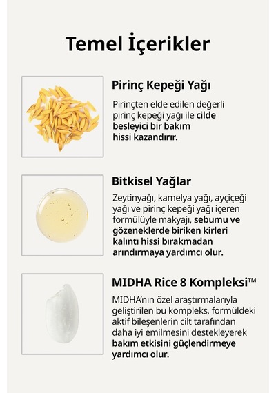 Makyaj Temizleme Yağı & Temizleme Köpüğü İçeren 2 Adımlı Set Mıdha Rice 2 Step Cleansing Duo Set