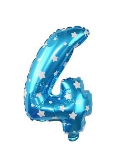 4 Rakam Mavi Yıldızlı Folyo Balon
