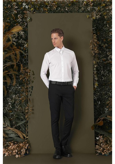 Efor Gk 707 Slim Fit Beyaz Klasik Gömlek Beyaz