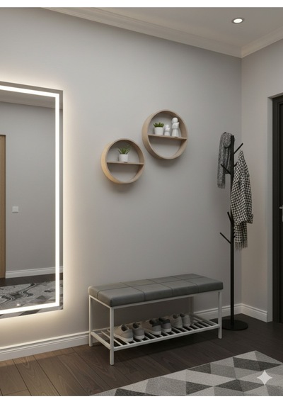 Özcan Metal Beyaz Metal Ayaklı Raflı Bench Puf Bank Antre Mutfak Salon Yatak Odası Puf Bank 105 40 Gri