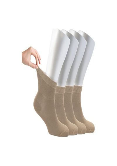 Ozzy Socks Kadın 4 Çift Bambu Lastiksiz Sıkmayan Diabetik Bilek Çorap Bej
