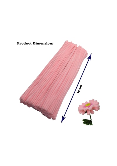 25 Adet Gül Kurusu Pembe Şönil , Çiçek Yapımına Uygun Tüylü Tel, 30 Cm 6 Mm
