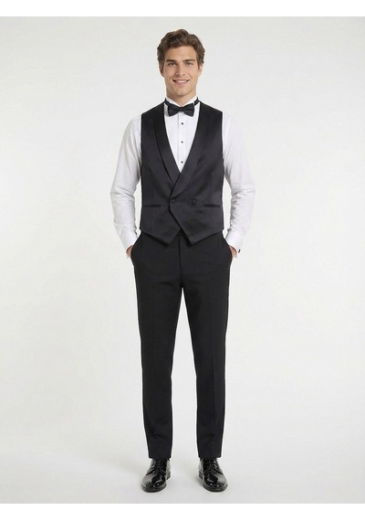 Kip Siyah Slim Fit Klasik Dokuma Yelek Siyah -