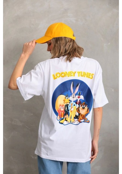 Baskılı Oversize T-shirt - Beyaz -